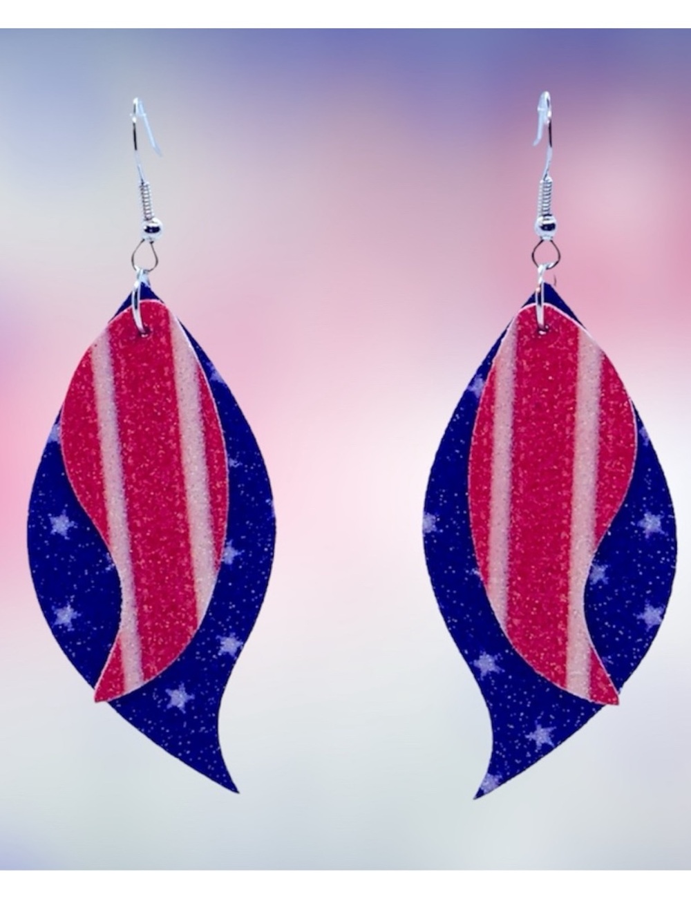 *LAST ONE* Faux Leather Dangle Earrings Sparkles Double Layer Fashion Jewelry